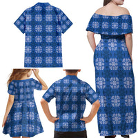 Royal Blue Hawaiian Quilt Family Matching Off Shoulder Maxi Dress and Hawaiian Shirt Hawaii Pineapple Monstera Palaka Motifs LT14 - Polynesian Pride