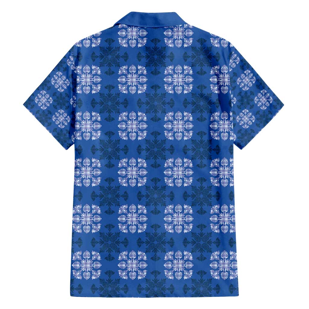 Royal Blue Hawaiian Quilt Family Matching Off Shoulder Maxi Dress and Hawaiian Shirt Hawaii Pineapple Monstera Palaka Motifs LT14 - Polynesian Pride