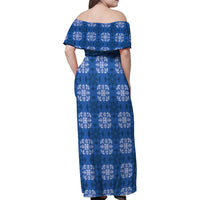 Royal Blue Hawaiian Quilt Family Matching Off Shoulder Maxi Dress and Hawaiian Shirt Hawaii Pineapple Monstera Palaka Motifs LT14 - Polynesian Pride