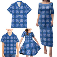 Royal Blue Hawaiian Quilt Family Matching Puletasi and Hawaiian Shirt Hawaii Pineapple Monstera Palaka Motifs LT14 - Polynesian Pride