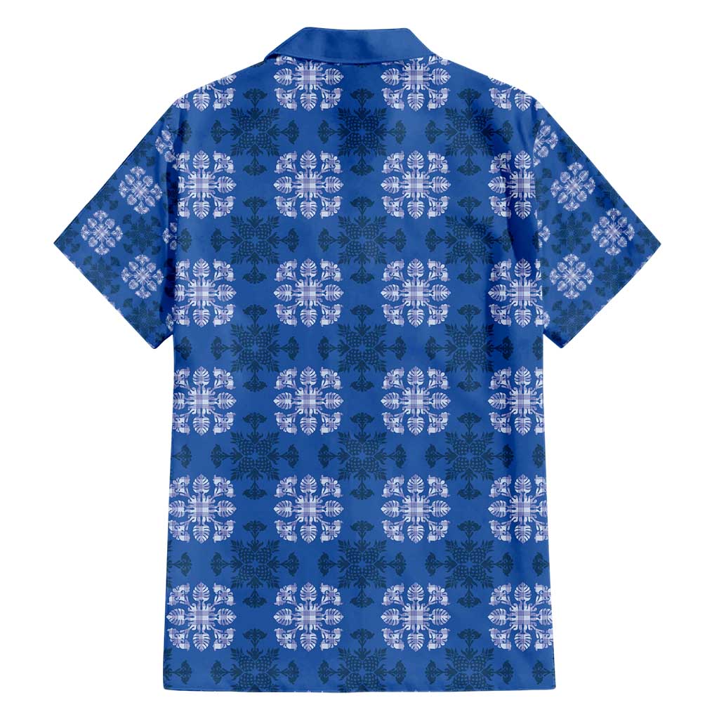 Royal Blue Hawaiian Quilt Family Matching Short Sleeve Bodycon Dress and Hawaiian Shirt Hawaii Pineapple Monstera Palaka Motifs LT14 - Polynesian Pride
