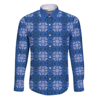 Royal Blue Hawaiian Quilt Family Matching Short Sleeve Bodycon Dress and Hawaiian Shirt Hawaii Pineapple Monstera Palaka Motifs LT14 Dad's Shirt - Long Sleeve Royal Blue - Polynesian Pride