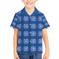 Royal Blue Hawaiian Quilt Family Matching Short Sleeve Bodycon Dress and Hawaiian Shirt Hawaii Pineapple Monstera Palaka Motifs LT14 Son's Shirt Royal Blue - Polynesian Pride