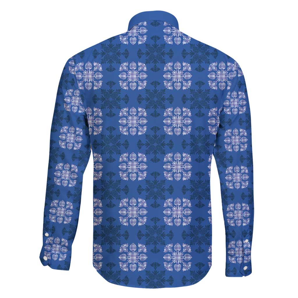 Royal Blue Hawaiian Quilt Family Matching Tank Maxi Dress and Hawaiian Shirt Hawaii Pineapple Monstera Palaka Motifs LT14 - Polynesian Pride