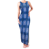 Royal Blue Hawaiian Quilt Family Matching Tank Maxi Dress and Hawaiian Shirt Hawaii Pineapple Monstera Palaka Motifs LT14 Mom's Dress Royal Blue - Polynesian Pride