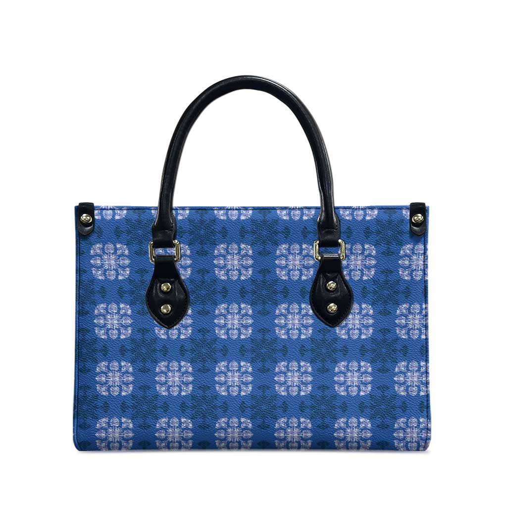 Royal Blue Hawaiian Quilt Leather Bag Hawaii Pineapple Monstera Palaka Motifs LT14 - Polynesian Pride