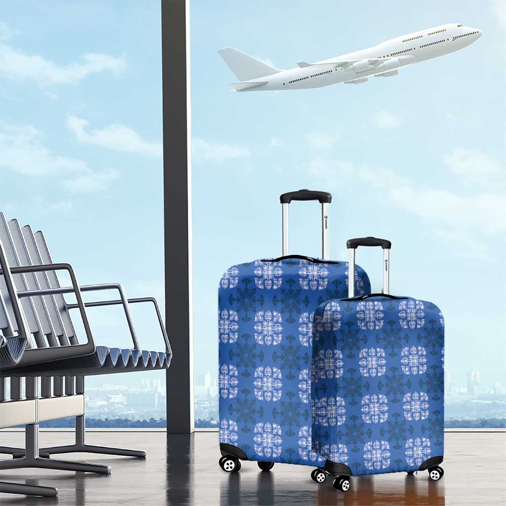 Royal Blue Hawaiian Quilt Luggage Cover Hawaii Pineapple Monstera Palaka Motifs - Polynesian Pride