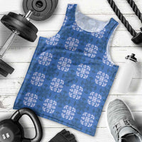 Royal Blue Hawaiian Quilt Men Tank Top Hawaii Pineapple Monstera Palaka Motifs - Polynesian Pride