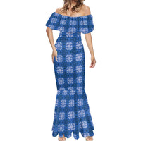 Royal Blue Hawaiian Quilt Mermaid Dress Hawaii Pineapple Monstera Palaka Motifs - Polynesian Pride