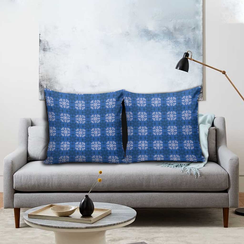 Royal Blue Hawaiian Quilt Pillow Cover Hawaii Pineapple Monstera Palaka Motifs - Polynesian Pride