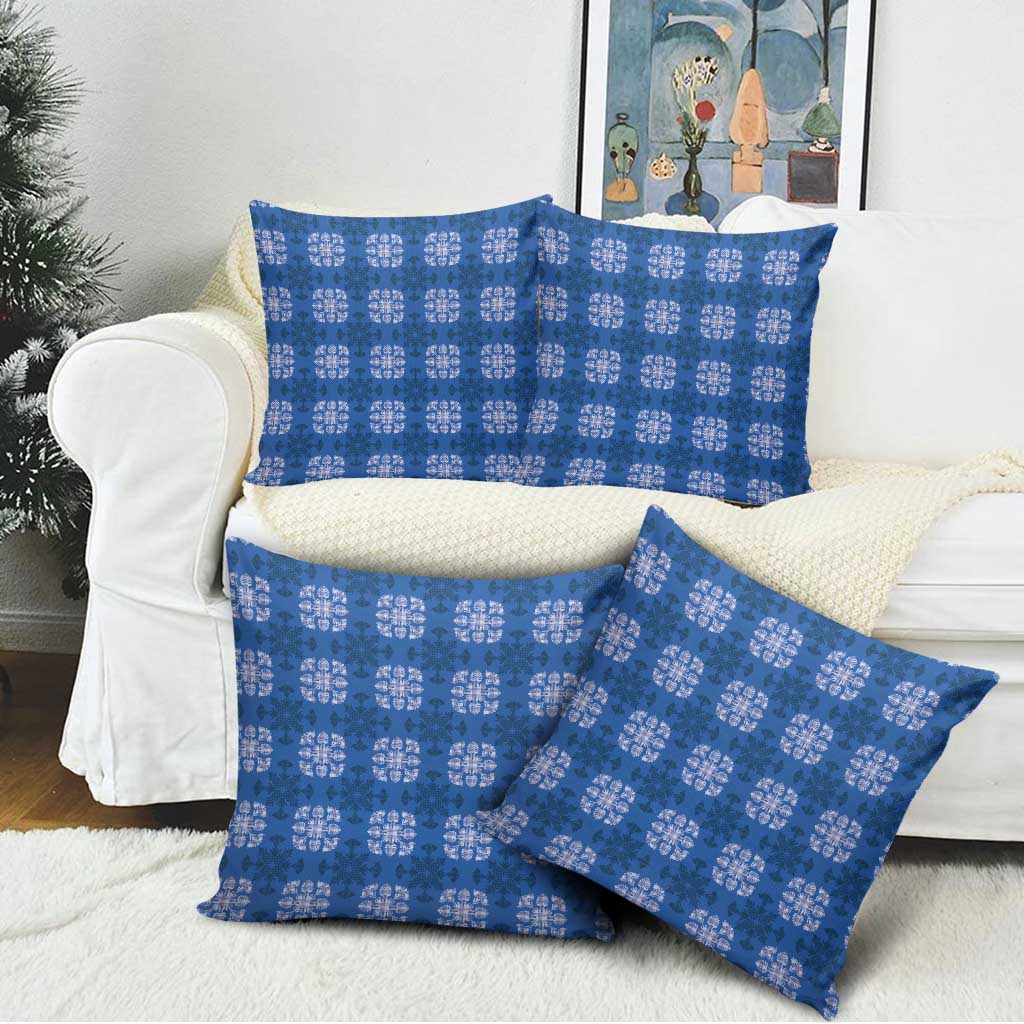 Royal Blue Hawaiian Quilt Pillow Cover Hawaii Pineapple Monstera Palaka Motifs - Polynesian Pride