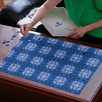 Royal Blue Hawaiian Quilt Puzzle Hawaii Pineapple Monstera Palaka Motifs LT14 - Polynesian Pride
