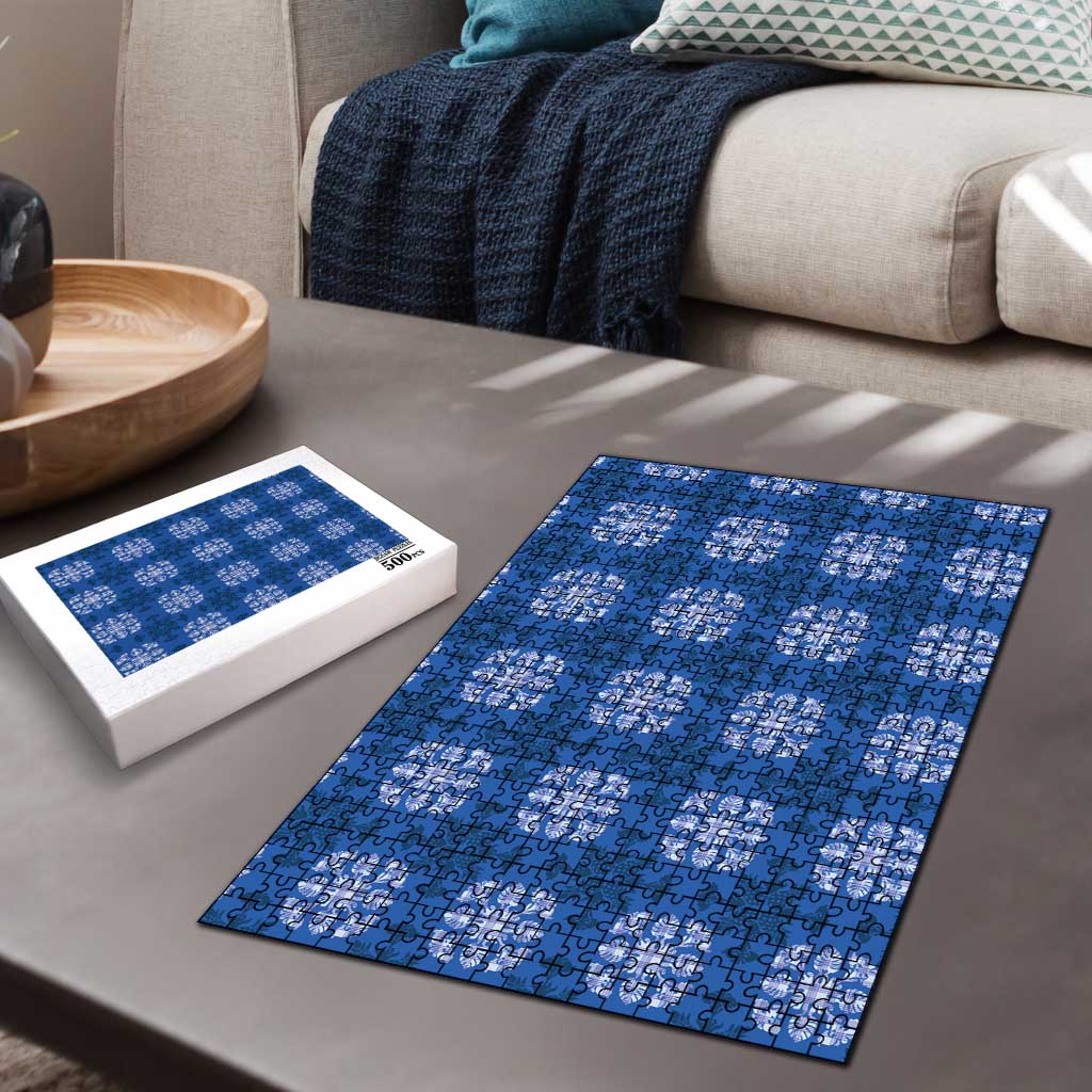 Royal Blue Hawaiian Quilt Puzzle Hawaii Pineapple Monstera Palaka Motifs LT14 - Polynesian Pride