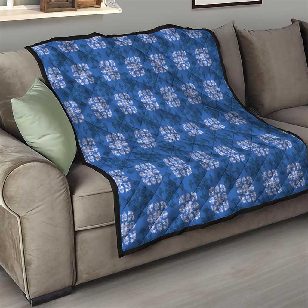 Royal Blue Hawaiian Quilt Quilt Hawaii Pineapple Monstera Palaka Motifs - Polynesian Pride