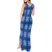 Royal Blue Hawaiian Quilt Tank Maxi Dress Hawaii Pineapple Monstera Palaka Motifs - Polynesian Pride