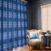 Royal Blue Hawaiian Quilt Window Curtain Hawaii Pineapple Monstera Palaka Motifs - Polynesian Pride