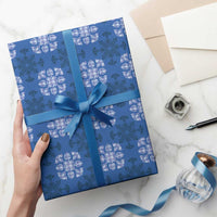 Royal Blue Hawaiian Quilt Wrapping Paper Hawaii Pineapple Monstera Palaka Motifs - Polynesian Pride