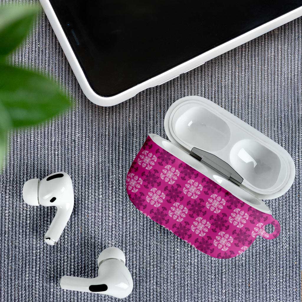 Pink Hawaiian Quilt AirPods Case Hawaii Pineapple Monstera Palaka Motifs - Polynesian Pride