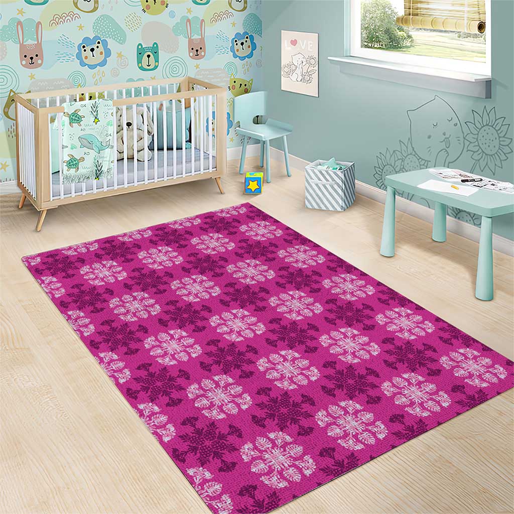 Pink Hawaiian Quilt Area Rug Hawaii Pineapple Monstera Palaka Motifs - Polynesian Pride