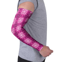 Pink Hawaiian Quilt Arm Sleeves Hawaii Pineapple Monstera Palaka Motifs - Polynesian Pride