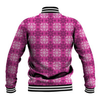 Pink Hawaiian Quilt Baseball Jacket Hawaii Pineapple Monstera Palaka Motifs - Polynesian Pride