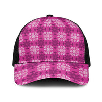 Pink Hawaiian Quilt Baseball Net Cap Hawaii Pineapple Monstera Palaka Motifs - Polynesian Pride