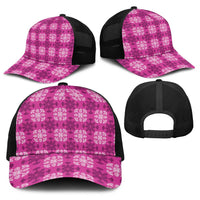 Pink Hawaiian Quilt Baseball Net Cap Hawaii Pineapple Monstera Palaka Motifs - Polynesian Pride