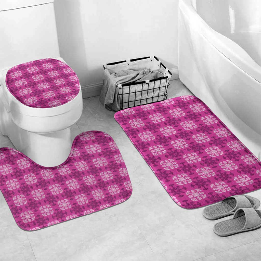 Pink Hawaiian Quilt Bathroom Set Hawaii Pineapple Monstera Palaka Motifs - Polynesian Pride