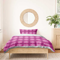 Pink Hawaiian Quilt Bedding Set Hawaii Pineapple Monstera Palaka Motifs - Polynesian Pride
