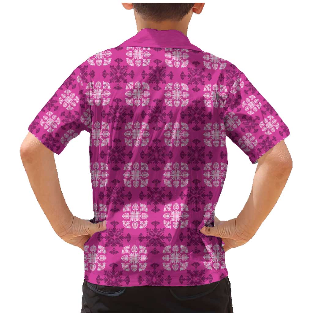 Pink Hawaiian Quilt Family Matching Mermaid Dress and Hawaiian Shirt Hawaii Pineapple Monstera Palaka Motifs LT14 - Polynesian Pride