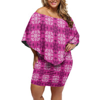 Pink Hawaiian Quilt Family Matching Off Shoulder Short Dress and Hawaiian Shirt Hawaii Pineapple Monstera Palaka Motifs LT14 Mom's Dress Pink - Polynesian Pride