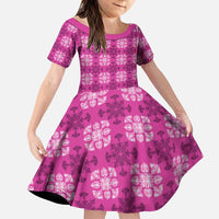 Pink Hawaiian Quilt Family Matching Puletasi and Hawaiian Shirt Hawaii Pineapple Monstera Palaka Motifs LT14 Daughter's Dress Pink - Polynesian Pride