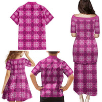 Pink Hawaiian Quilt Family Matching Puletasi and Hawaiian Shirt Hawaii Pineapple Monstera Palaka Motifs LT14 - Polynesian Pride
