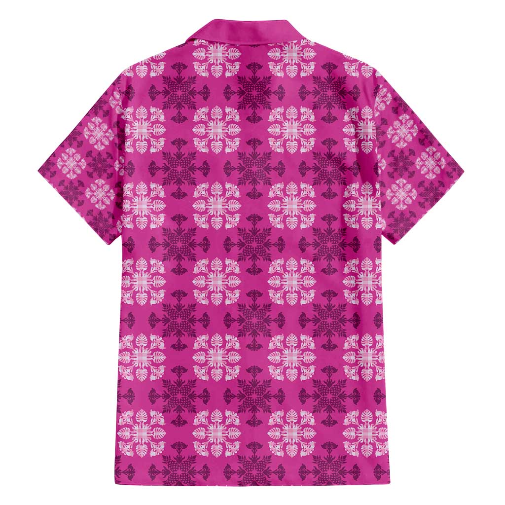 Pink Hawaiian Quilt Family Matching Tank Maxi Dress and Hawaiian Shirt Hawaii Pineapple Monstera Palaka Motifs LT14 - Polynesian Pride