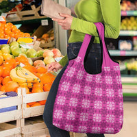 Pink Hawaiian Quilt Grocery Bag Hawaii Pineapple Monstera Palaka Motifs - Polynesian Pride