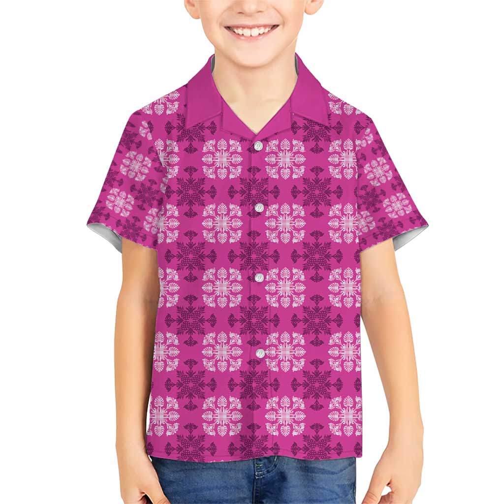 Pink Hawaiian Quilt Hawaiian Shirt Hawaii Pineapple Monstera Palaka Motifs - Polynesian Pride