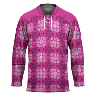 Pink Hawaiian Quilt Hockey Jersey Hawaii Pineapple Monstera Palaka Motifs - Polynesian Pride