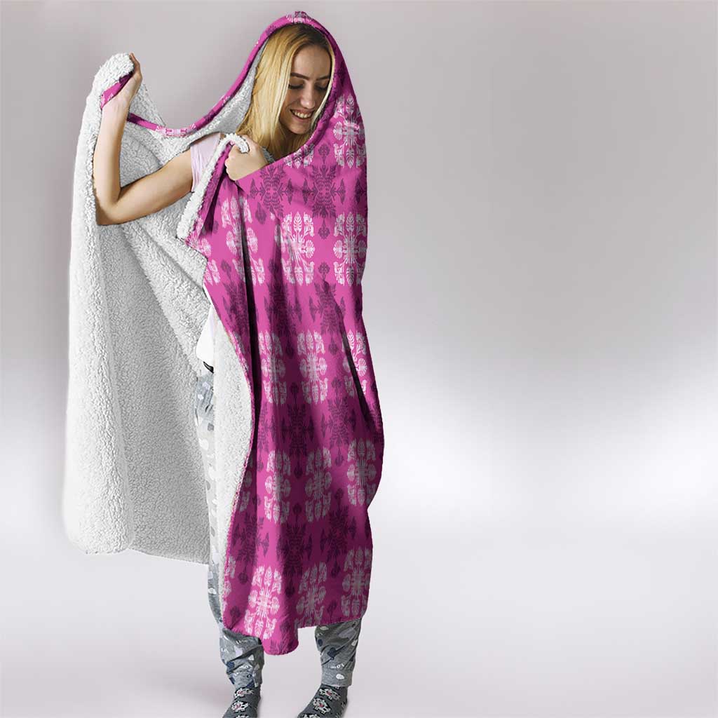 Pink Hawaiian Quilt Hooded Blanket Hawaii Pineapple Monstera Palaka Motifs - Polynesian Pride