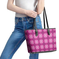 Pink Hawaiian Quilt Leather Tote Bag Hawaii Pineapple Monstera Palaka Motifs - Polynesian Pride