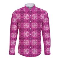 Pink Hawaiian Quilt Long Sleeve Button Shirt Hawaii Pineapple Monstera Palaka Motifs LT14 Unisex Pink - Polynesian Pride