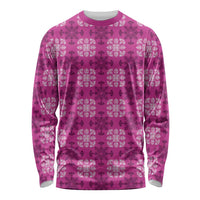 Pink Hawaiian Quilt Long Sleeve Shirt Hawaii Pineapple Monstera Palaka Motifs - Polynesian Pride