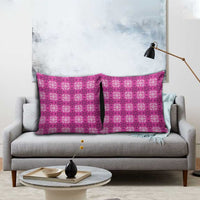 Pink Hawaiian Quilt Pillow Cover Hawaii Pineapple Monstera Palaka Motifs - Polynesian Pride