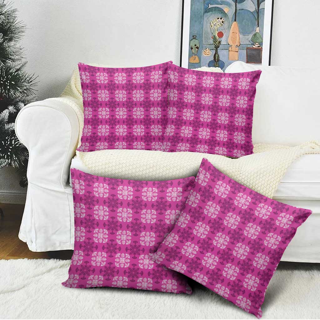 Pink Hawaiian Quilt Pillow Cover Hawaii Pineapple Monstera Palaka Motifs - Polynesian Pride