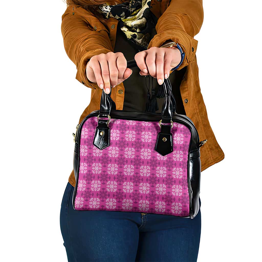 Pink Hawaiian Quilt Shoulder Handbag Hawaii Pineapple Monstera Palaka Motifs - Polynesian Pride
