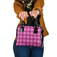 Pink Hawaiian Quilt Shoulder Handbag Hawaii Pineapple Monstera Palaka Motifs - Polynesian Pride