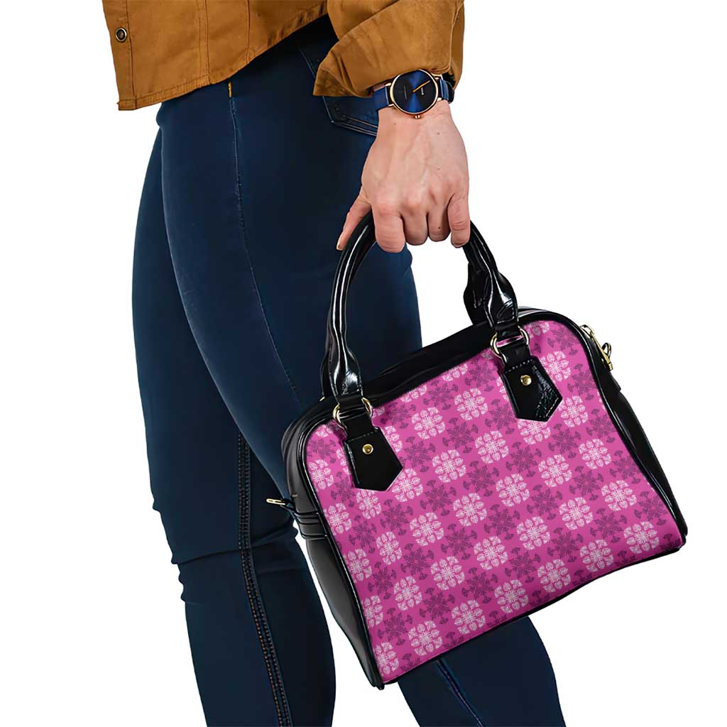 Pink Hawaiian Quilt Shoulder Handbag Hawaii Pineapple Monstera Palaka Motifs - Polynesian Pride