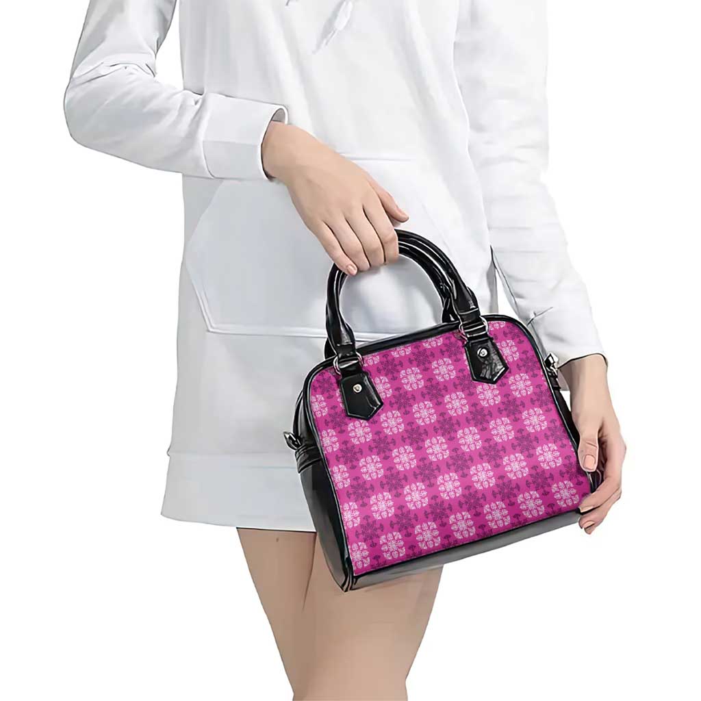 Pink Hawaiian Quilt Shoulder Handbag Hawaii Pineapple Monstera Palaka Motifs - Polynesian Pride
