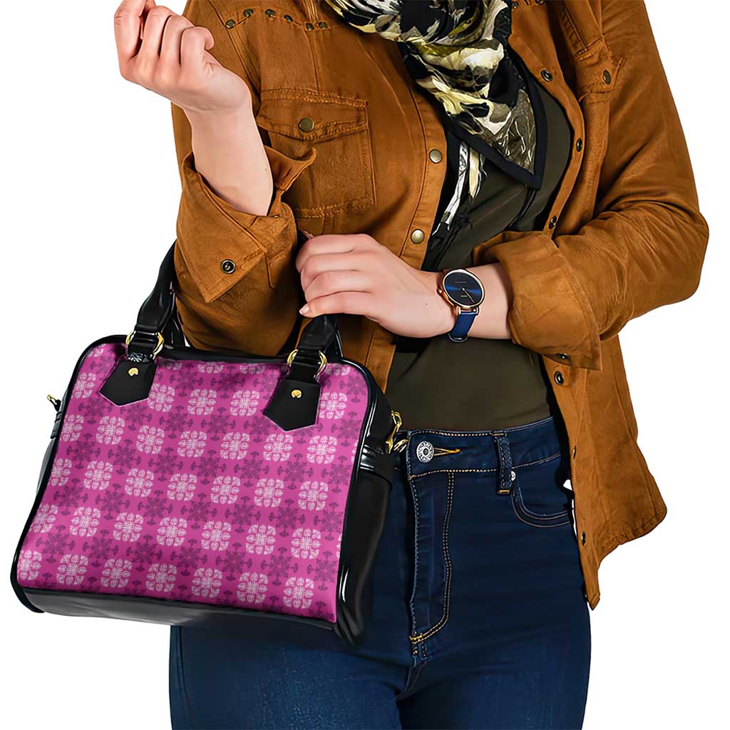 Pink Hawaiian Quilt Shoulder Handbag Hawaii Pineapple Monstera Palaka Motifs - Polynesian Pride