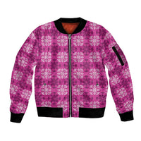 Pink Hawaiian Quilt Sleeve Zip Bomber Jacket Hawaii Pineapple Monstera Palaka Motifs LT14 Unisex Pink - Polynesian Pride