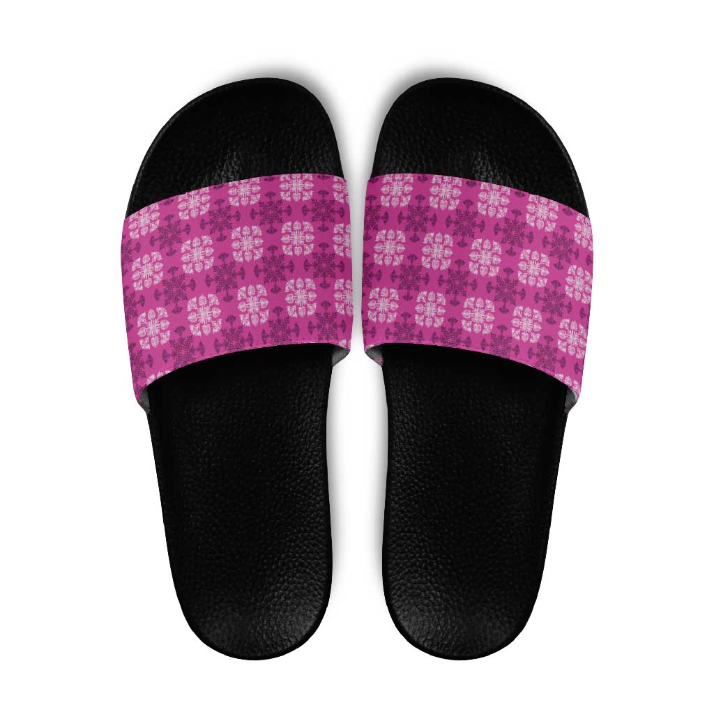 Pink Hawaiian Quilt Slide Sandals Hawaii Pineapple Monstera Palaka Motifs LT14 Pink - Polynesian Pride